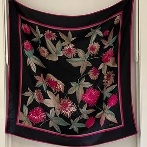 Vintage Vera Neumann Silk Scarf Black Pink Floral Square